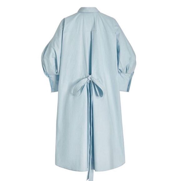 Oscar de la Renta Oversized High-low Stretch Cotton Shirt in Blue Topaz Size 10 - Picture 6 of 12